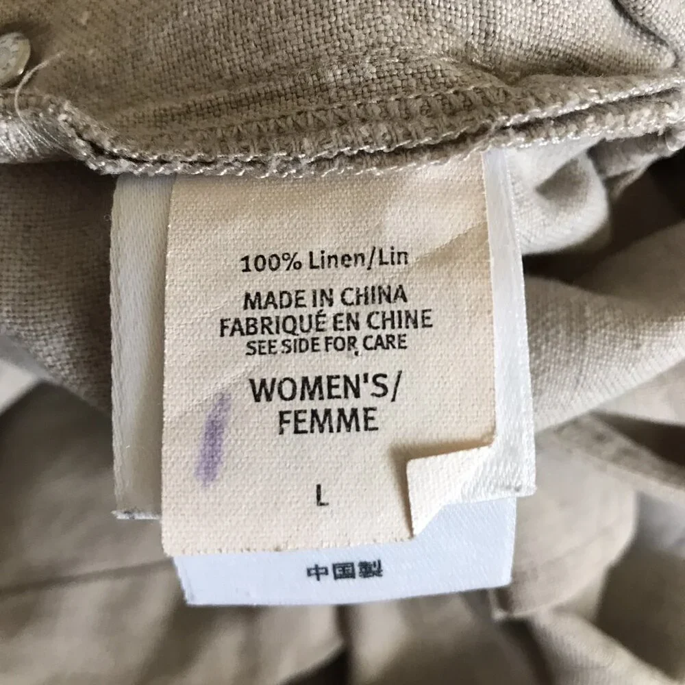 Eddie Bauer Outfitter‎ Women's 100% Linen Crop Overalls Size Large Beige Natural - Picture 7 of 7